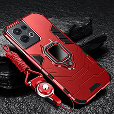 Silikon Hülle Handyhülle und Kunststoff Schutzhülle Tasche mit Magnetisch Fingerring Ständer R01 für Oppo Reno9 Pro+ Plus 5G Rot