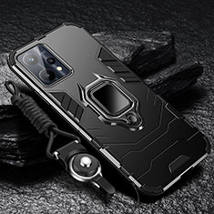 Silikon Hülle Handyhülle und Kunststoff Schutzhülle Tasche mit Magnetisch Fingerring Ständer R01 für Realme 9 5G Schwarz