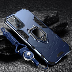 Silikon Hülle Handyhülle und Kunststoff Schutzhülle Tasche mit Magnetisch Fingerring Ständer R01 für Realme GT Neo 3T 5G Blau