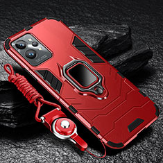 Silikon Hülle Handyhülle und Kunststoff Schutzhülle Tasche mit Magnetisch Fingerring Ständer R01 für Realme GT2 Pro 5G Rot