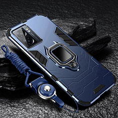 Silikon Hülle Handyhülle und Kunststoff Schutzhülle Tasche mit Magnetisch Fingerring Ständer R01 für Realme Narzo 50 5G Blau