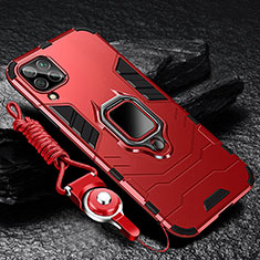 Silikon Hülle Handyhülle und Kunststoff Schutzhülle Tasche mit Magnetisch Fingerring Ständer R01 für Samsung Galaxy A12 Nacho Rot
