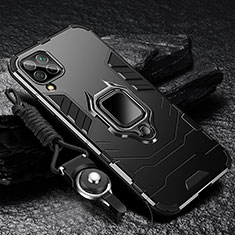 Silikon Hülle Handyhülle und Kunststoff Schutzhülle Tasche mit Magnetisch Fingerring Ständer R01 für Samsung Galaxy A12 Nacho Schwarz