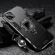 Silikon Hülle Handyhülle und Kunststoff Schutzhülle Tasche mit Magnetisch Fingerring Ständer R01 für Samsung Galaxy A12 Schwarz