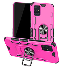 Silikon Hülle Handyhülle und Kunststoff Schutzhülle Tasche mit Magnetisch Fingerring Ständer R01 für Samsung Galaxy A51 5G Pink