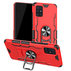 Silikon Hülle Handyhülle und Kunststoff Schutzhülle Tasche mit Magnetisch Fingerring Ständer R01 für Samsung Galaxy A51 5G Rot