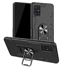 Silikon Hülle Handyhülle und Kunststoff Schutzhülle Tasche mit Magnetisch Fingerring Ständer R01 für Samsung Galaxy A51 5G Schwarz
