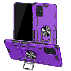 Silikon Hülle Handyhülle und Kunststoff Schutzhülle Tasche mit Magnetisch Fingerring Ständer R01 für Samsung Galaxy A51 5G Violett