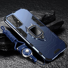 Silikon Hülle Handyhülle und Kunststoff Schutzhülle Tasche mit Magnetisch Fingerring Ständer R01 für Samsung Galaxy A52s 5G Blau