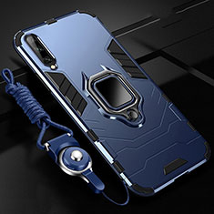 Silikon Hülle Handyhülle und Kunststoff Schutzhülle Tasche mit Magnetisch Fingerring Ständer R01 für Samsung Galaxy A70 Blau