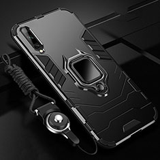 Silikon Hülle Handyhülle und Kunststoff Schutzhülle Tasche mit Magnetisch Fingerring Ständer R01 für Samsung Galaxy A70 Schwarz