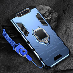 Silikon Hülle Handyhülle und Kunststoff Schutzhülle Tasche mit Magnetisch Fingerring Ständer R01 für Samsung Galaxy A80 Blau