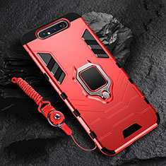 Silikon Hülle Handyhülle und Kunststoff Schutzhülle Tasche mit Magnetisch Fingerring Ständer R01 für Samsung Galaxy A80 Rot