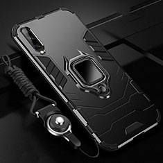 Silikon Hülle Handyhülle und Kunststoff Schutzhülle Tasche mit Magnetisch Fingerring Ständer R01 für Samsung Galaxy A90 5G Schwarz