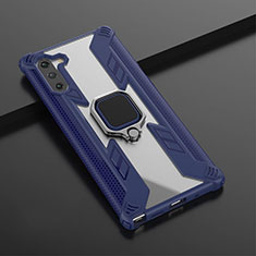 Silikon Hülle Handyhülle und Kunststoff Schutzhülle Tasche mit Magnetisch Fingerring Ständer R01 für Samsung Galaxy Note 10 5G Blau