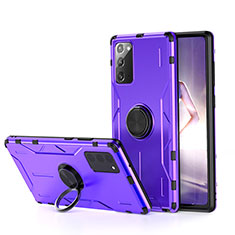 Silikon Hülle Handyhülle und Kunststoff Schutzhülle Tasche mit Magnetisch Fingerring Ständer R01 für Samsung Galaxy Note 20 5G Violett