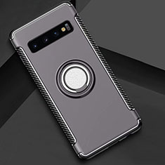 Silikon Hülle Handyhülle und Kunststoff Schutzhülle Tasche mit Magnetisch Fingerring Ständer R01 für Samsung Galaxy S10 Plus Grau