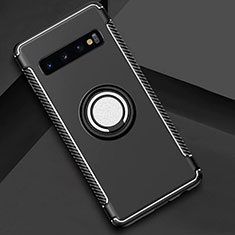 Silikon Hülle Handyhülle und Kunststoff Schutzhülle Tasche mit Magnetisch Fingerring Ständer R01 für Samsung Galaxy S10 Plus Schwarz
