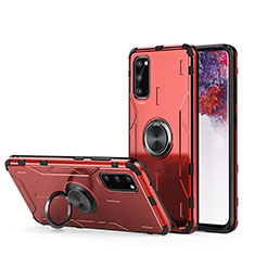 Silikon Hülle Handyhülle und Kunststoff Schutzhülle Tasche mit Magnetisch Fingerring Ständer R01 für Samsung Galaxy S20 5G Rot