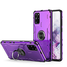 Silikon Hülle Handyhülle und Kunststoff Schutzhülle Tasche mit Magnetisch Fingerring Ständer R01 für Samsung Galaxy S20 Plus 5G Violett