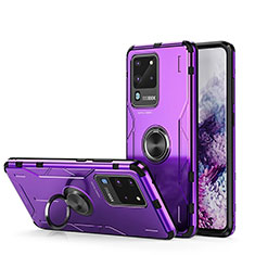 Silikon Hülle Handyhülle und Kunststoff Schutzhülle Tasche mit Magnetisch Fingerring Ständer R01 für Samsung Galaxy S20 Ultra 5G Violett