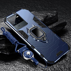 Silikon Hülle Handyhülle und Kunststoff Schutzhülle Tasche mit Magnetisch Fingerring Ständer R01 für Vivo iQOO Neo6 5G Blau