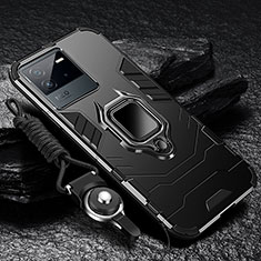 Silikon Hülle Handyhülle und Kunststoff Schutzhülle Tasche mit Magnetisch Fingerring Ständer R01 für Vivo iQOO Neo6 SE 5G Schwarz