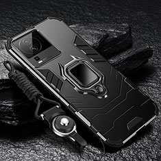 Silikon Hülle Handyhülle und Kunststoff Schutzhülle Tasche mit Magnetisch Fingerring Ständer R01 für Vivo iQOO Neo7 5G Schwarz