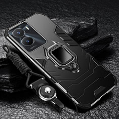 Silikon Hülle Handyhülle und Kunststoff Schutzhülle Tasche mit Magnetisch Fingerring Ständer R01 für Vivo iQOO Z7 5G Schwarz