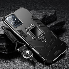 Silikon Hülle Handyhülle und Kunststoff Schutzhülle Tasche mit Magnetisch Fingerring Ständer R01 für Vivo T1 5G India Schwarz