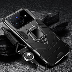 Silikon Hülle Handyhülle und Kunststoff Schutzhülle Tasche mit Magnetisch Fingerring Ständer R01 für Vivo X80 5G Schwarz