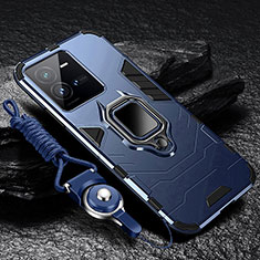 Silikon Hülle Handyhülle und Kunststoff Schutzhülle Tasche mit Magnetisch Fingerring Ständer R01 für Vivo X80 Lite 5G Blau