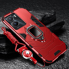 Silikon Hülle Handyhülle und Kunststoff Schutzhülle Tasche mit Magnetisch Fingerring Ständer R01 für Vivo Y35m 5G Rot