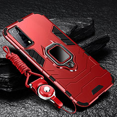 Silikon Hülle Handyhülle und Kunststoff Schutzhülle Tasche mit Magnetisch Fingerring Ständer R01 für Vivo Y75s 5G Rot