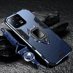 Silikon Hülle Handyhülle und Kunststoff Schutzhülle Tasche mit Magnetisch Fingerring Ständer R01 für Xiaomi Mi 13 5G Blau