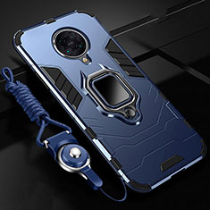 Silikon Hülle Handyhülle und Kunststoff Schutzhülle Tasche mit Magnetisch Fingerring Ständer R01 für Xiaomi Poco F2 Pro Blau