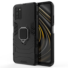 Silikon Hülle Handyhülle und Kunststoff Schutzhülle Tasche mit Magnetisch Fingerring Ständer R01 für Xiaomi Poco M3 Schwarz