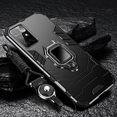 Silikon Hülle Handyhülle und Kunststoff Schutzhülle Tasche mit Magnetisch Fingerring Ständer R01 für Xiaomi Redmi 10 (2022) Schwarz