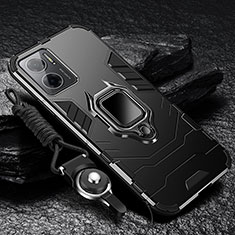 Silikon Hülle Handyhülle und Kunststoff Schutzhülle Tasche mit Magnetisch Fingerring Ständer R01 für Xiaomi Redmi 10 5G Schwarz
