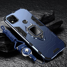 Silikon Hülle Handyhülle und Kunststoff Schutzhülle Tasche mit Magnetisch Fingerring Ständer R01 für Xiaomi Redmi 10A 4G Blau