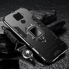 Silikon Hülle Handyhülle und Kunststoff Schutzhülle Tasche mit Magnetisch Fingerring Ständer R01 für Xiaomi Redmi 10X 4G Schwarz