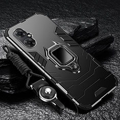 Silikon Hülle Handyhülle und Kunststoff Schutzhülle Tasche mit Magnetisch Fingerring Ständer R01 für Xiaomi Redmi Note 11R 5G Schwarz