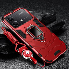 Silikon Hülle Handyhülle und Kunststoff Schutzhülle Tasche mit Magnetisch Fingerring Ständer R01 für Xiaomi Redmi Note 13R Pro 5G Rot