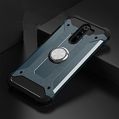 Silikon Hülle Handyhülle und Kunststoff Schutzhülle Tasche mit Magnetisch Fingerring Ständer R01 für Xiaomi Redmi Note 8 Pro Blau