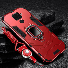 Silikon Hülle Handyhülle und Kunststoff Schutzhülle Tasche mit Magnetisch Fingerring Ständer R01 für Xiaomi Redmi Note 9 Rot