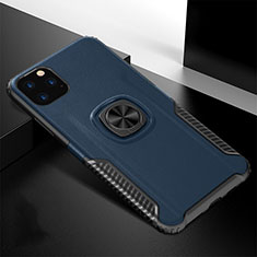 Silikon Hülle Handyhülle und Kunststoff Schutzhülle Tasche mit Magnetisch Fingerring Ständer R02 für Apple iPhone 11 Pro Max Blau