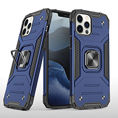 Silikon Hülle Handyhülle und Kunststoff Schutzhülle Tasche mit Magnetisch Fingerring Ständer R02 für Apple iPhone 12 Pro Blau
