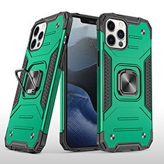 Silikon Hülle Handyhülle und Kunststoff Schutzhülle Tasche mit Magnetisch Fingerring Ständer R02 für Apple iPhone 12 Pro Max Grün