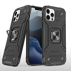 Silikon Hülle Handyhülle und Kunststoff Schutzhülle Tasche mit Magnetisch Fingerring Ständer R02 für Apple iPhone 12 Pro Max Schwarz