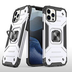 Silikon Hülle Handyhülle und Kunststoff Schutzhülle Tasche mit Magnetisch Fingerring Ständer R02 für Apple iPhone 12 Pro Silber